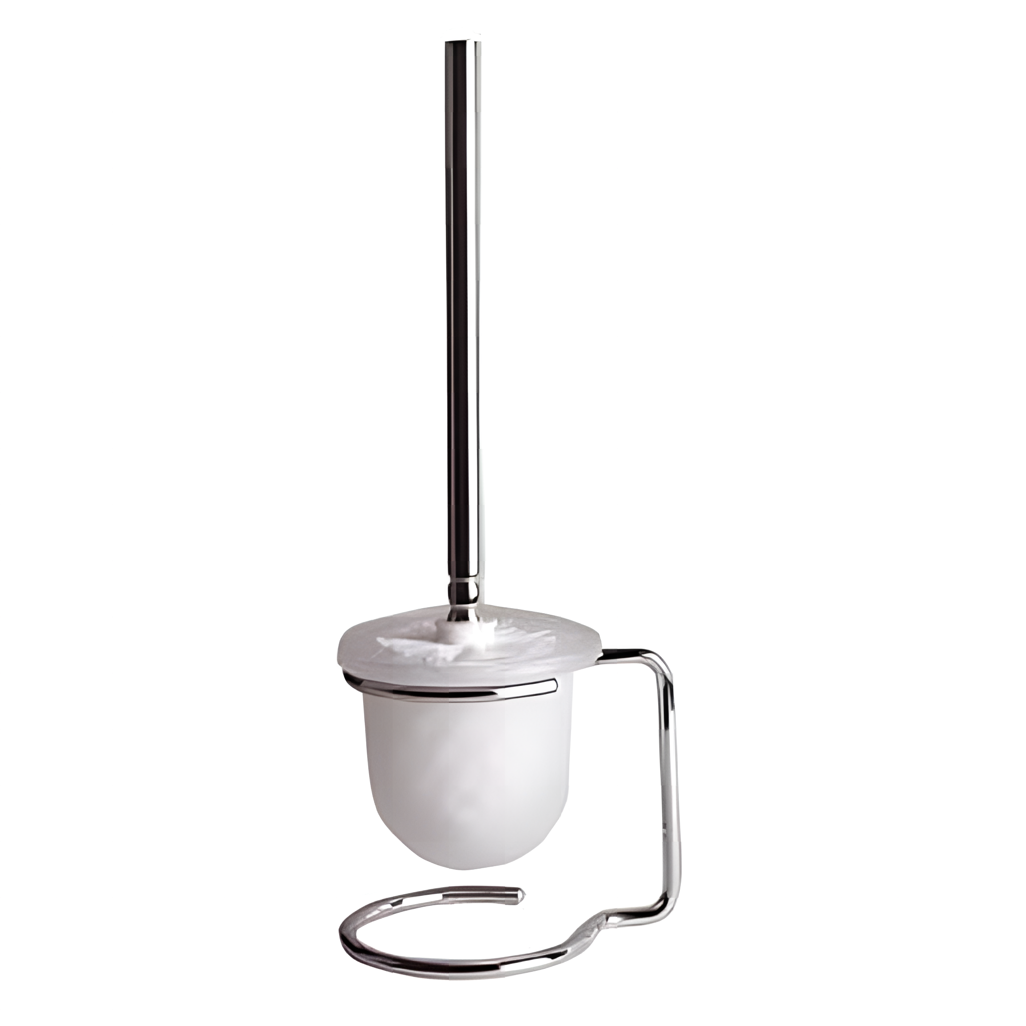 Álló WC kefetartó, üveg, fehér kefe, 110x400x130mm, króm