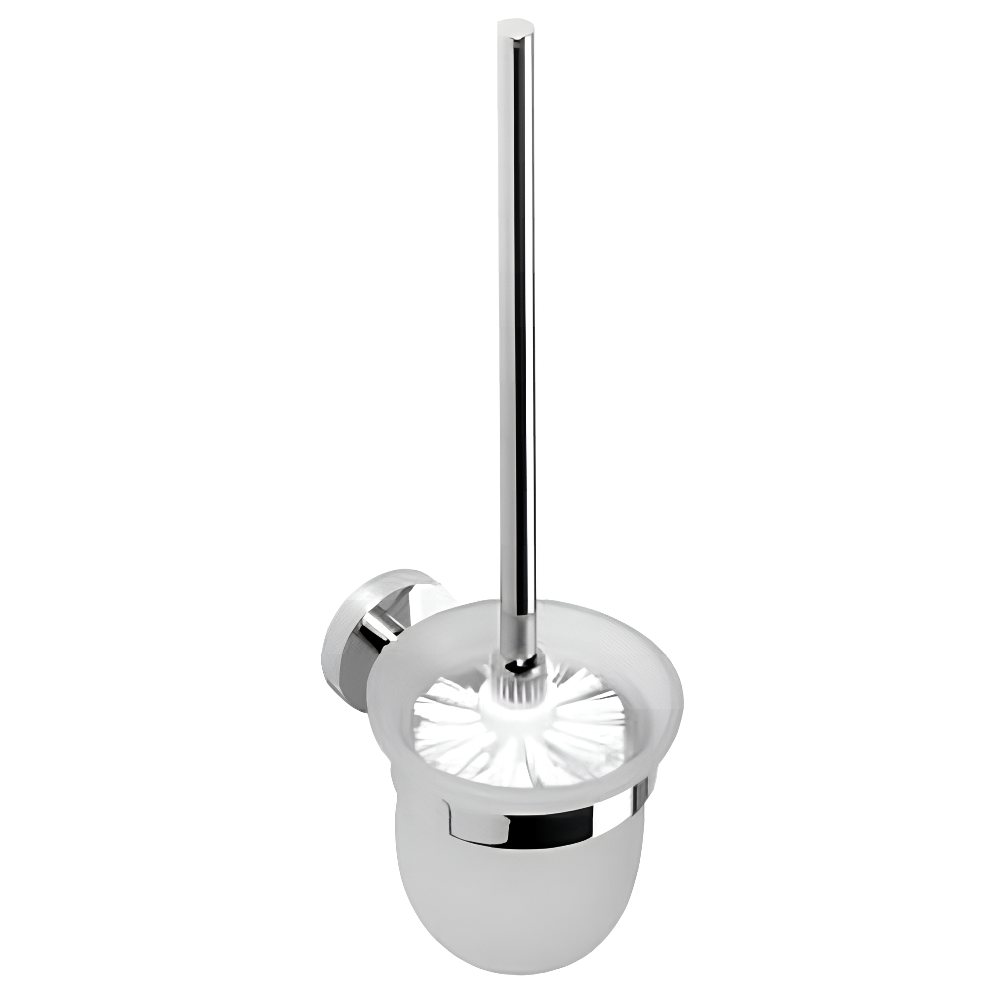 Fali WC kefetartó, üveg, fehér kefe, 95x370x140mm, króm