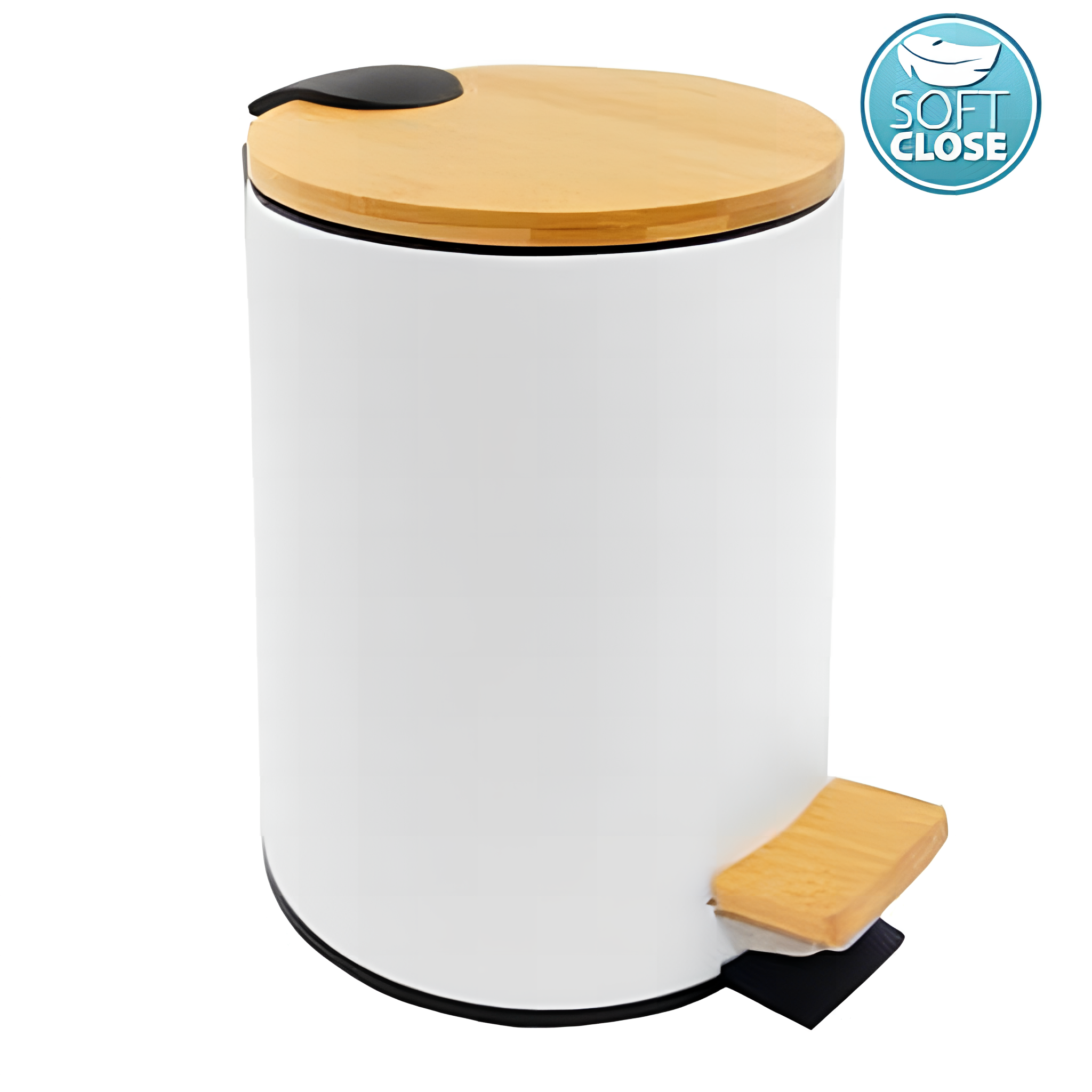 Szemetes 5 literes fehér/bambusz 205x260x205mm