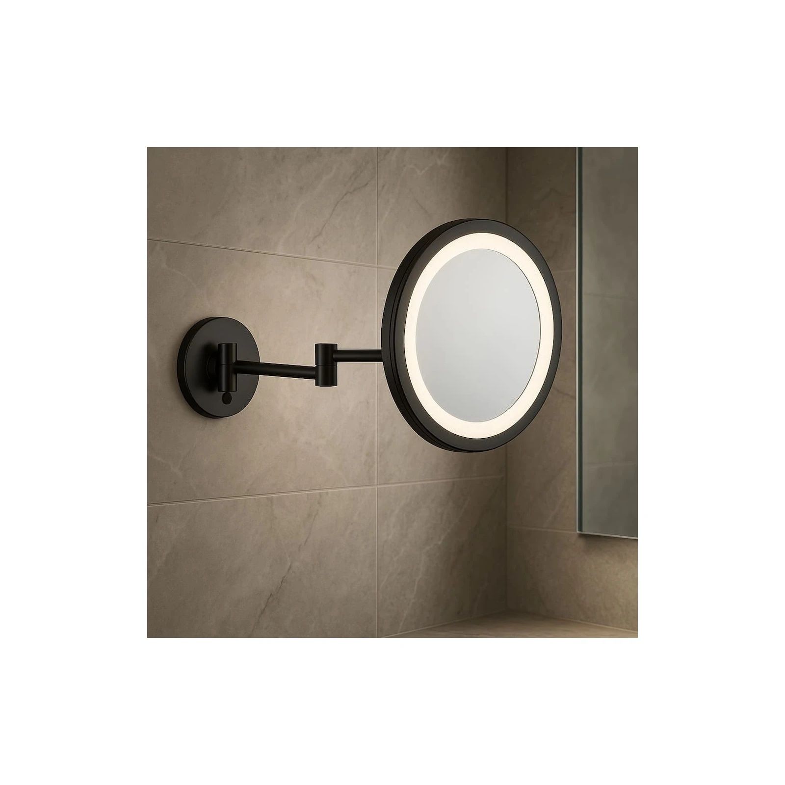Nagyító tükör Aliseo LED-City-Light, matt fekete, ø 250 mm – Aliseo termékkép
