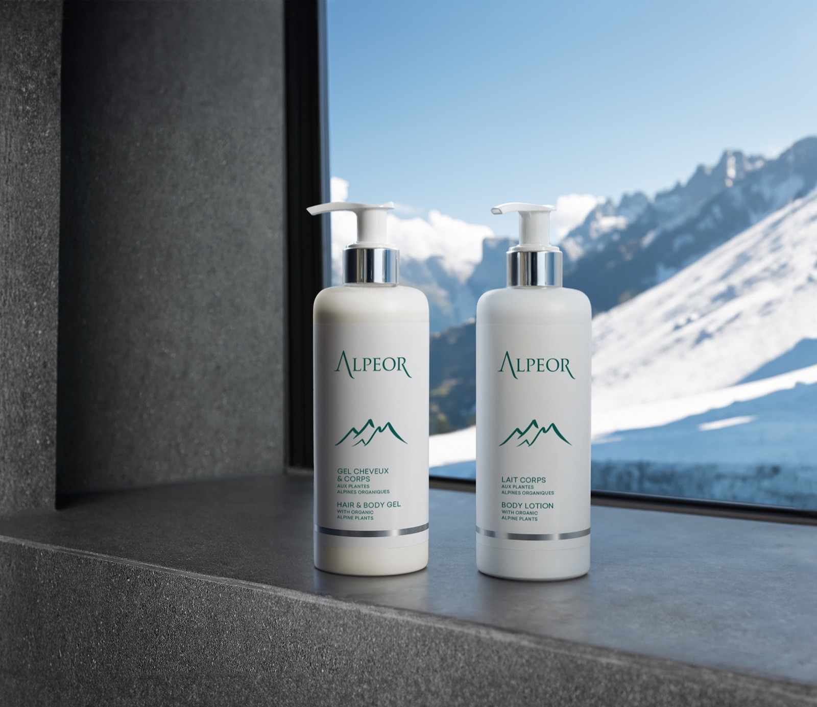 Alpeor Ecopump adagolók világos szállodai fürdőszobában