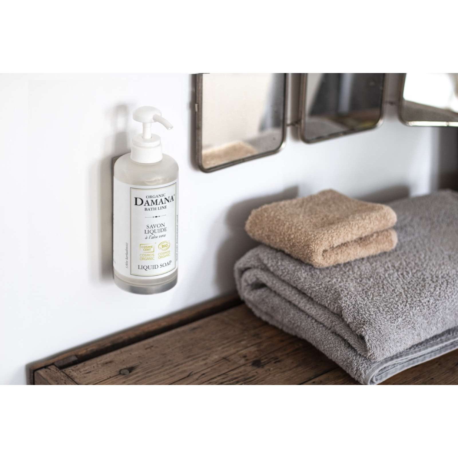 DAMANA Organic Bath Line Ecofill adagoló fürdőszobai környezetben