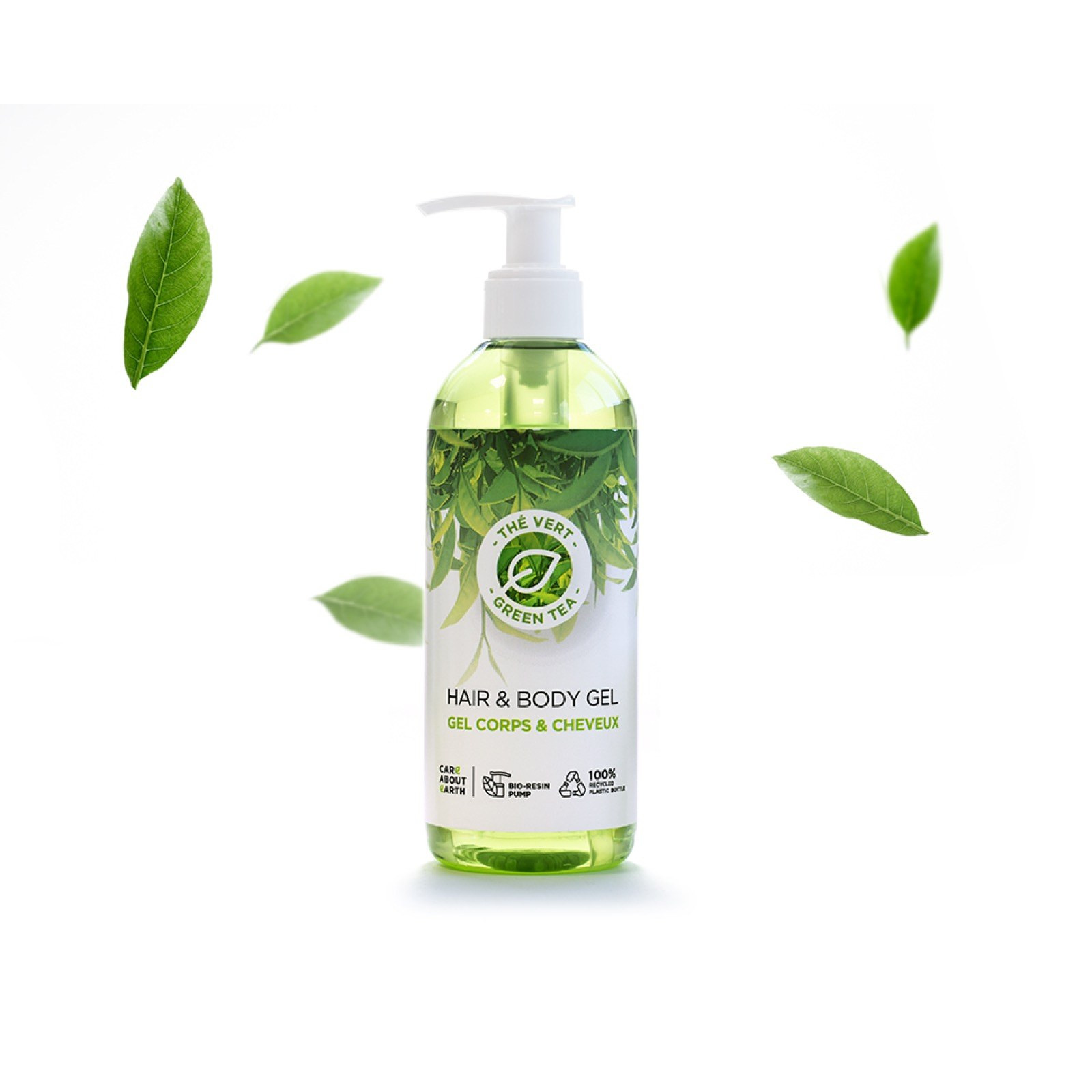 Green Tea 300 ml-es Ecopump sampon és tusfürdő zöld levelekkel